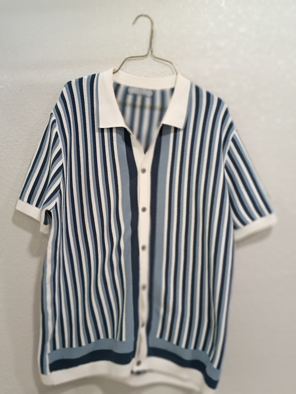 Striped Blue & White Short-Sleeve Button-Down Shirt